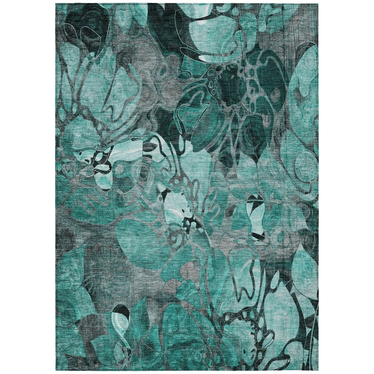 Addison Rugs Floral Teal Washable Indoor-Outdoor Rug