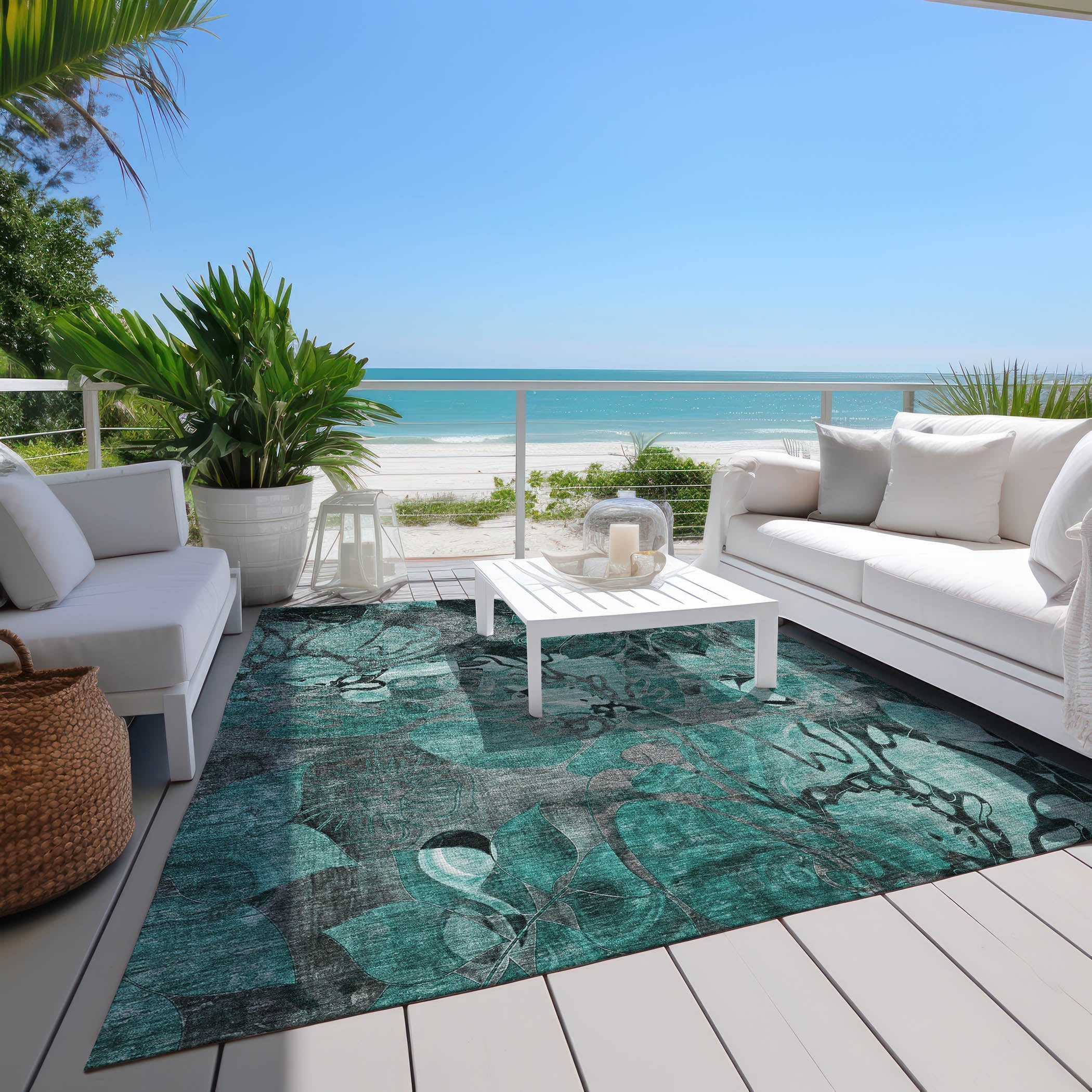 Addison Rugs Floral Teal Washable Indoor-Outdoor Rug
