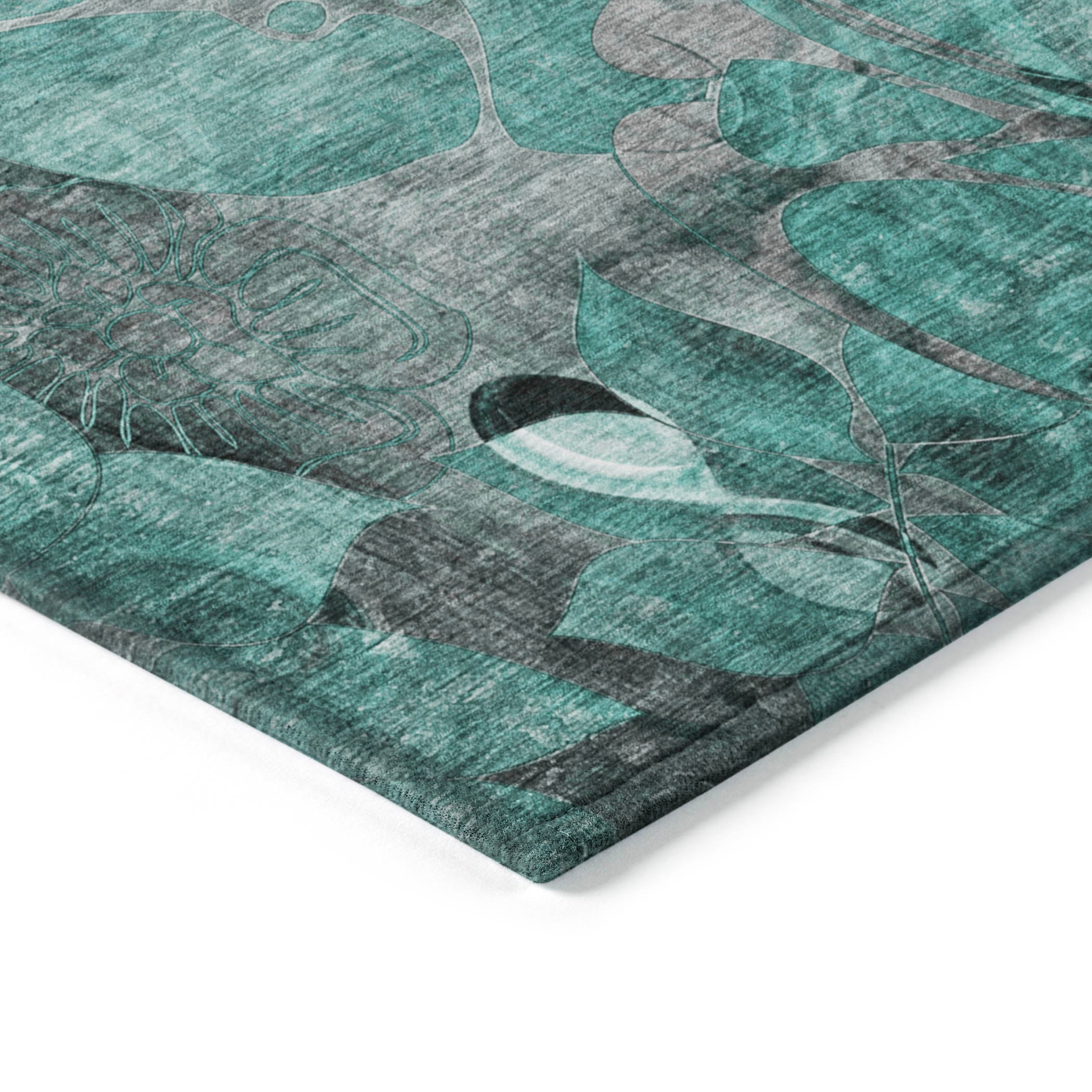 Addison Rugs Floral Teal Washable Indoor-Outdoor Rug