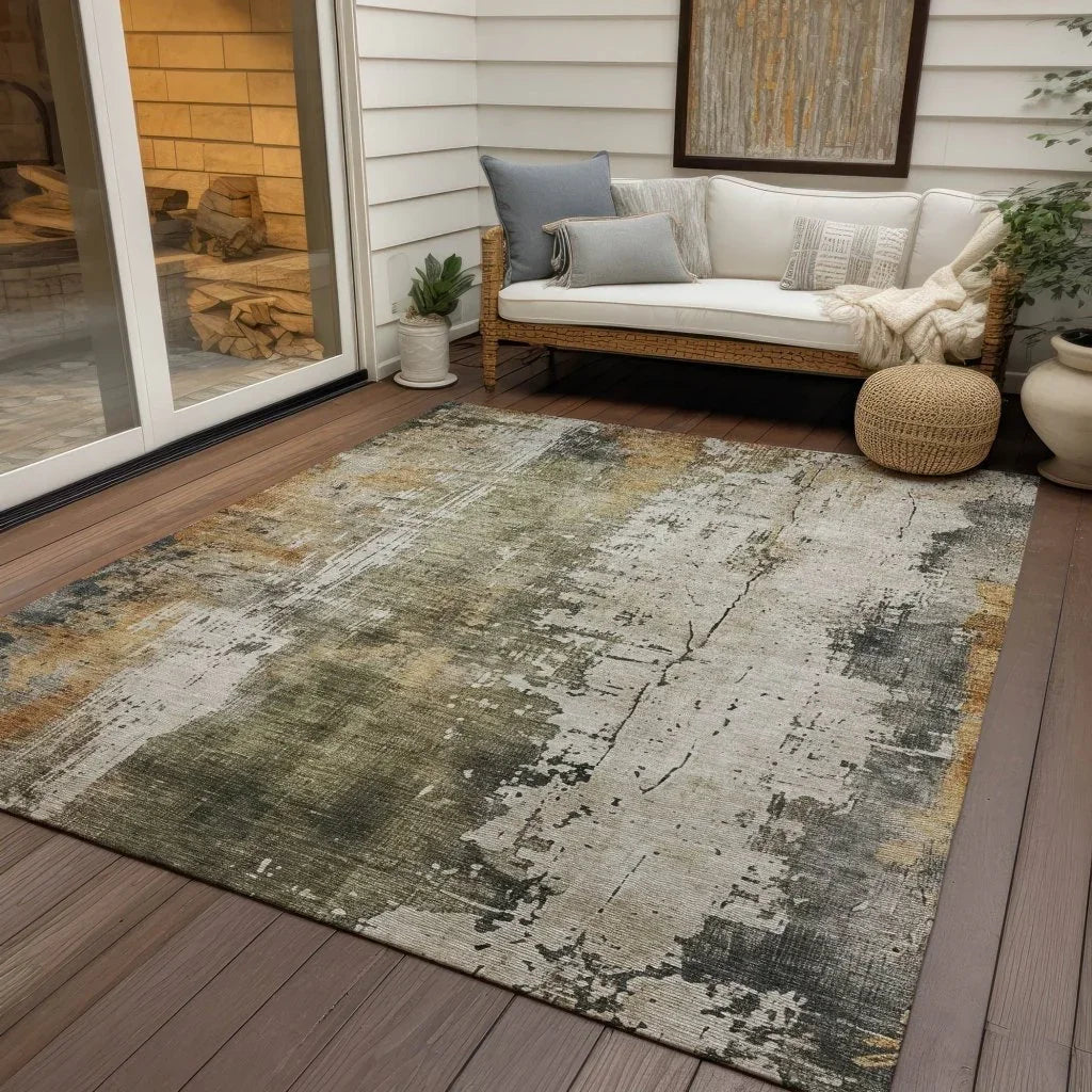 LOOMLAN Rugs Fyerra Olive Washable Indoor-Outdoor Rug