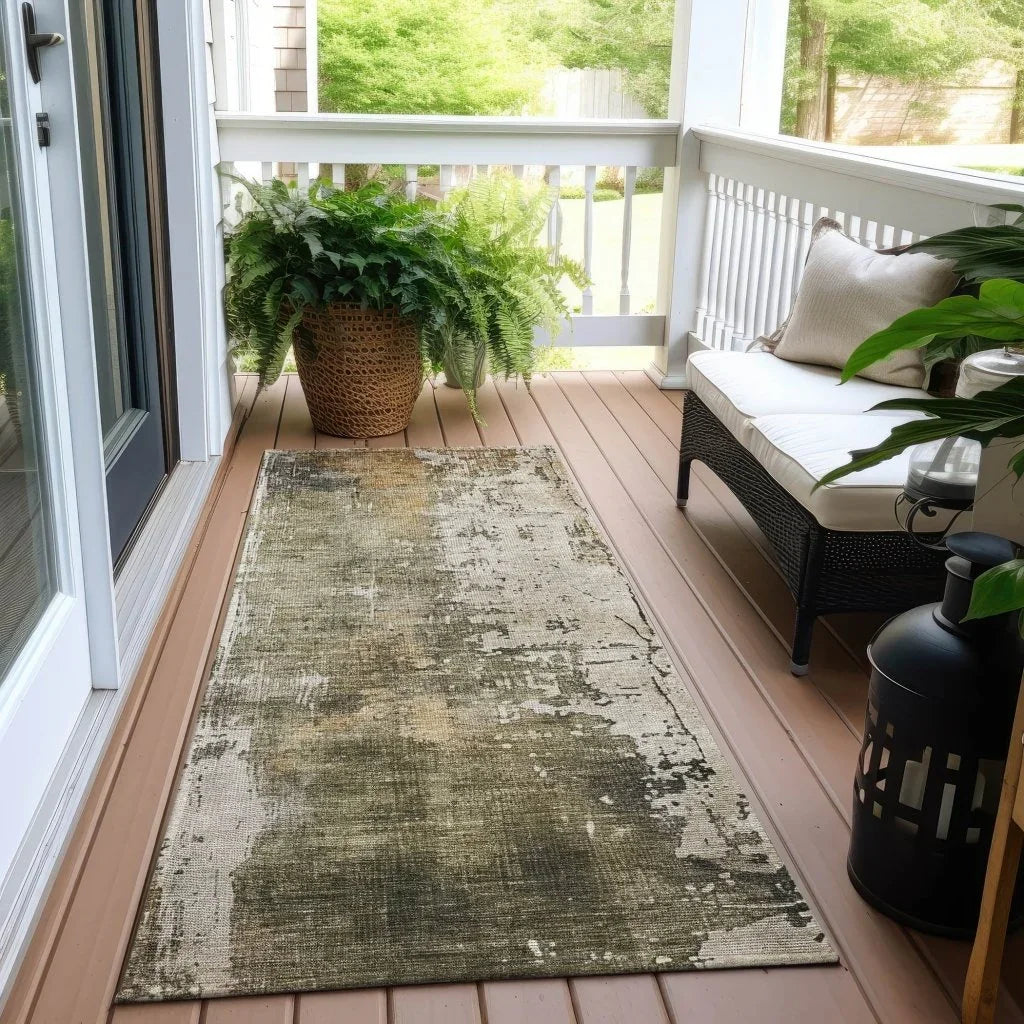 LOOMLAN Rugs Fyerra Olive Washable Indoor-Outdoor Rug