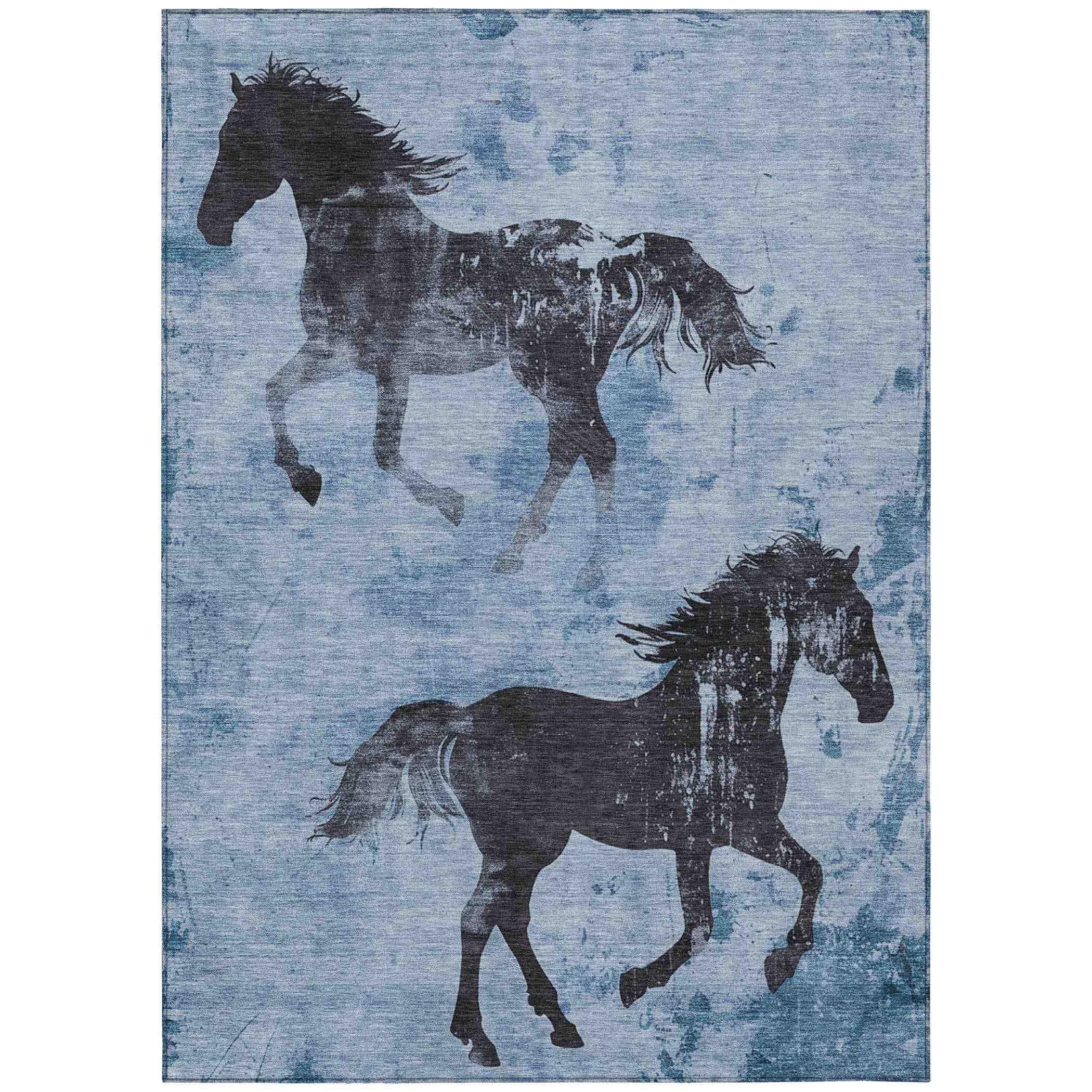 Galas Blue Washable Indoor-Outdoor Rug