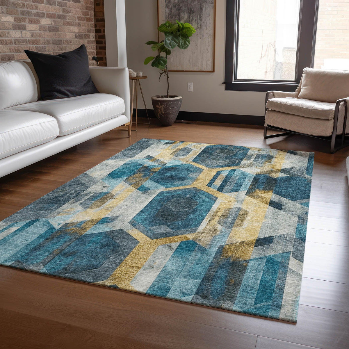 Addison Rugs Galor Teal Washable Indoor-Outdoor Rug