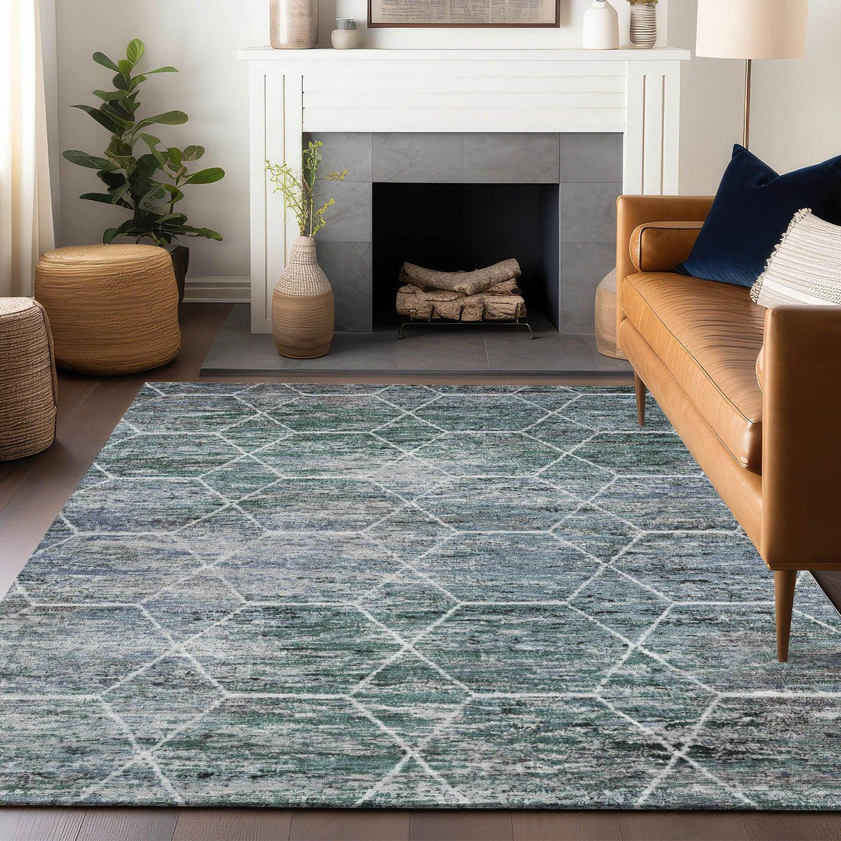 Addison Rugs Galyn Teal Washable Indoor-Outdoor Rug