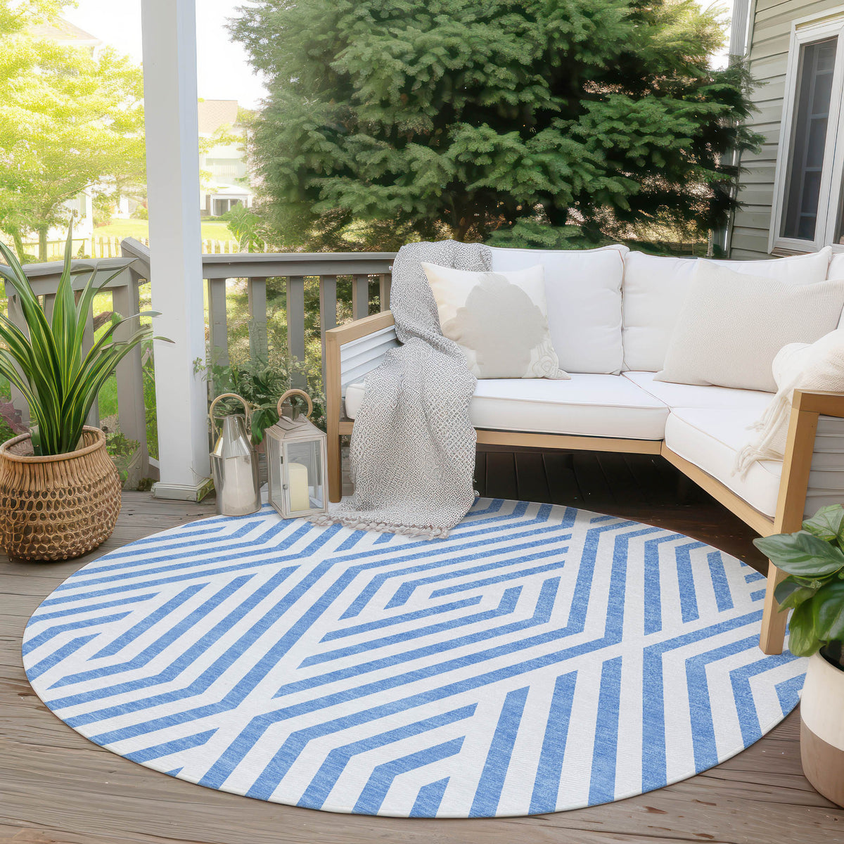 Addison Rugs Geometric Blue Washable Indoor-Outdoor Rug