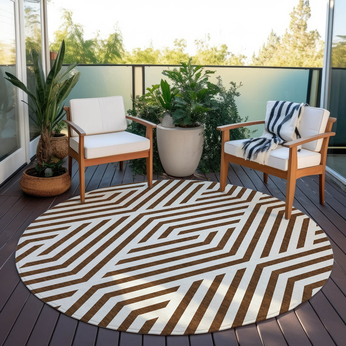Addison Rugs Geometric Brown Washable Indoor-Outdoor Rug