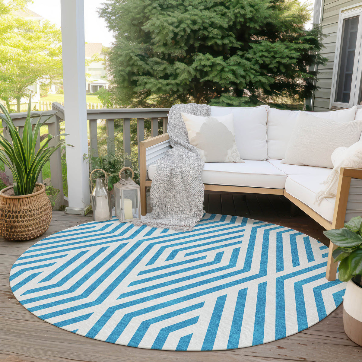 Addison Rugs Geometric Teal Washable Indoor-Outdoor Rug