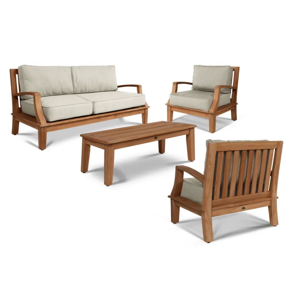 HiTeak Grande Teak Patio Deep Sofa Set with Sunbrella 4PC