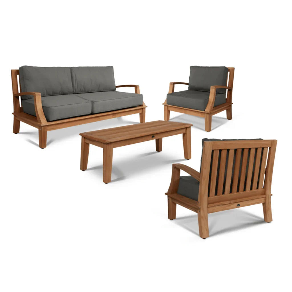 HiTeak Grande Teak Patio Deep Sofa Set with Sunbrella 4PC