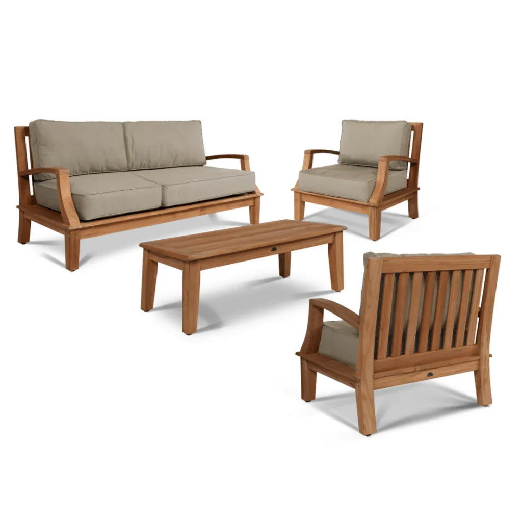 HiTeak Grande Teak Patio Deep Sofa Set with Sunbrella 4PC