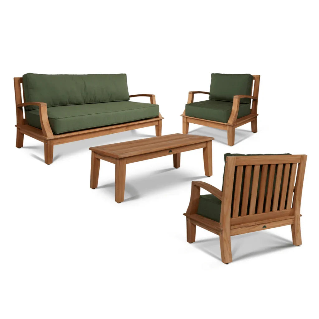 HiTeak Grande Teak Patio Deep Sofa Set with Sunbrella 4PC