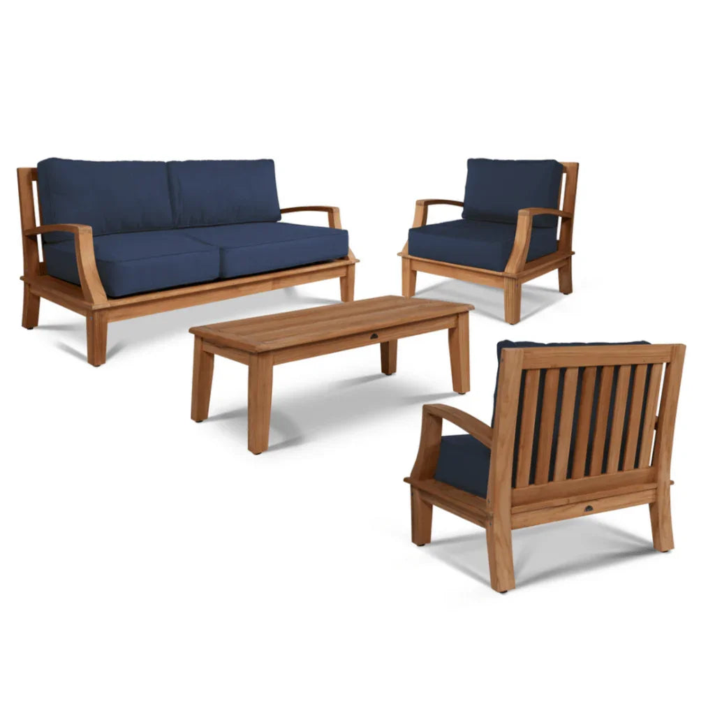 HiTeak Grande Teak Patio Deep Sofa Set with Sunbrella 4PC