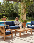 HiTeak Grande Teak Patio Deep Sofa Set with Sunbrella 4PC
