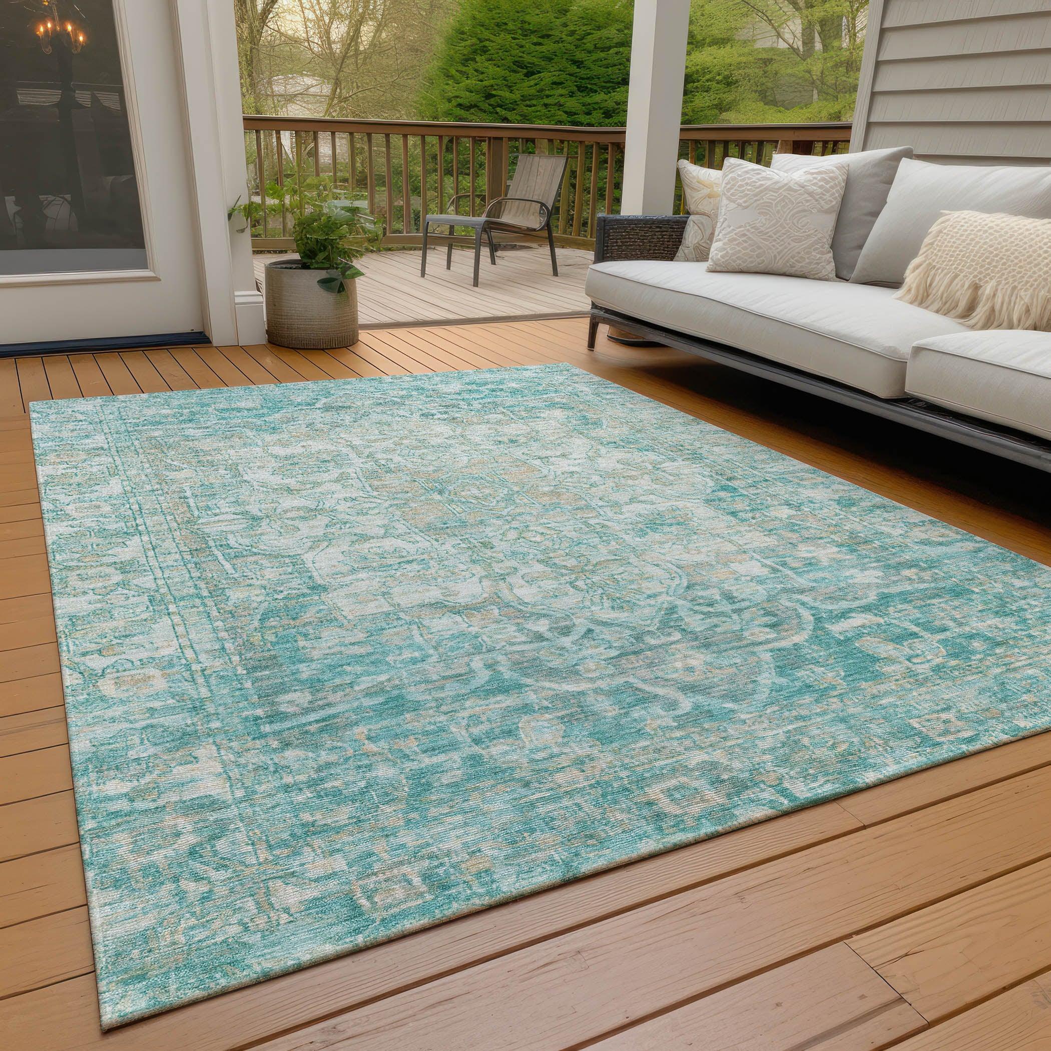 Addison Rugs Haelas Teal Washable Indoor-Outdoor Rug