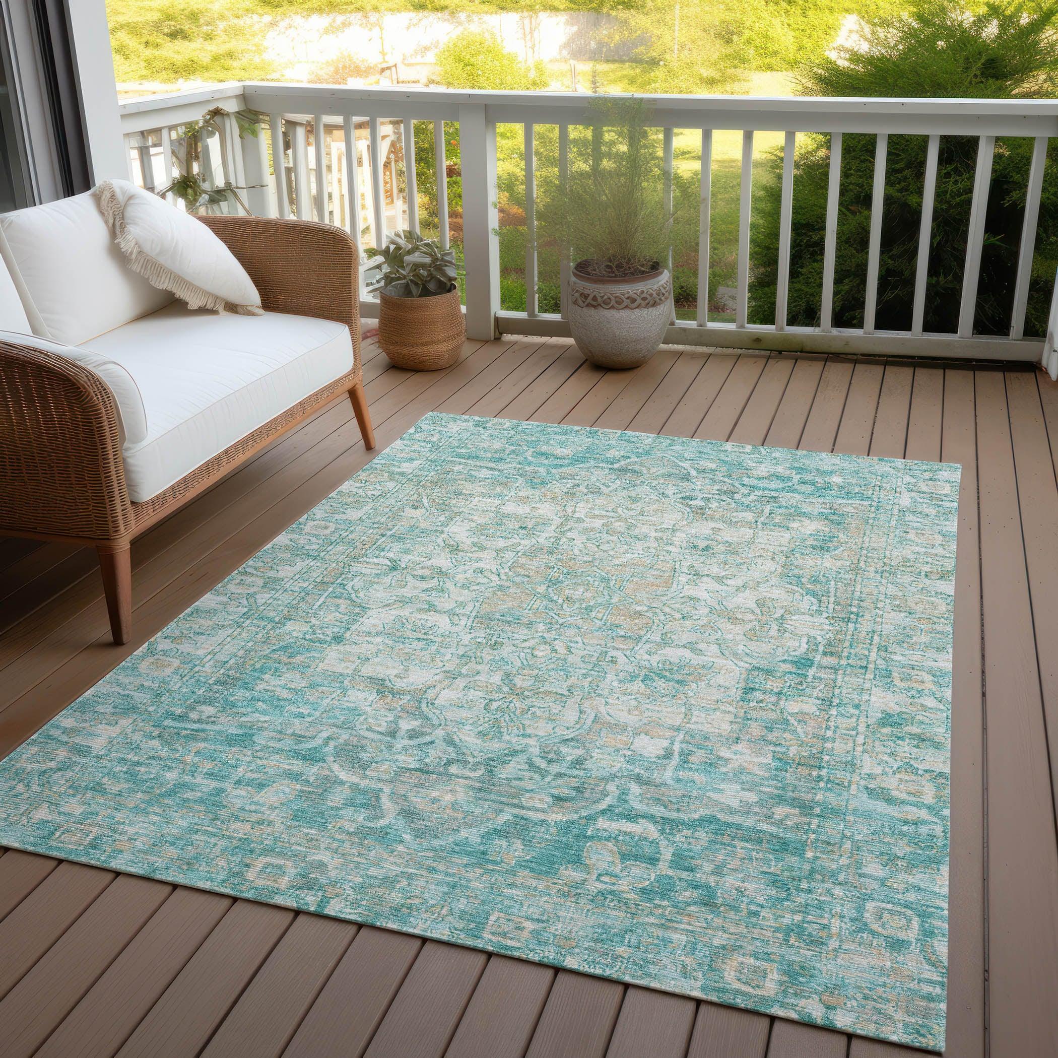Addison Rugs Haelas Teal Washable Indoor-Outdoor Rug
