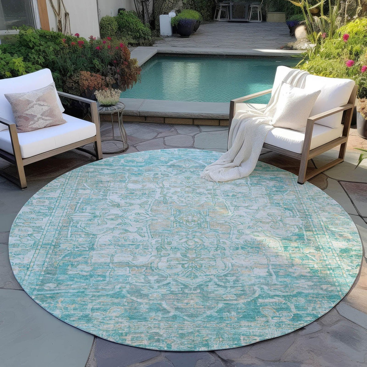 Addison Rugs Haelas Teal Washable Indoor-Outdoor Rug