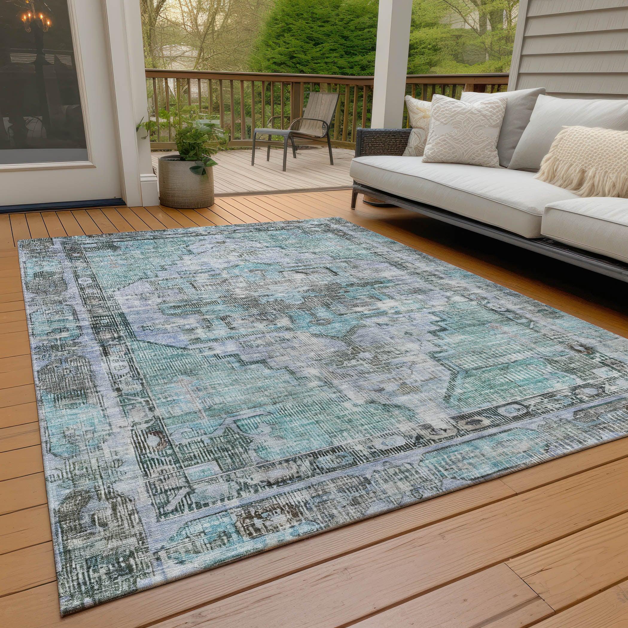 Addison Rugs Haeleth Teal Washable Indoor-Outdoor Rug