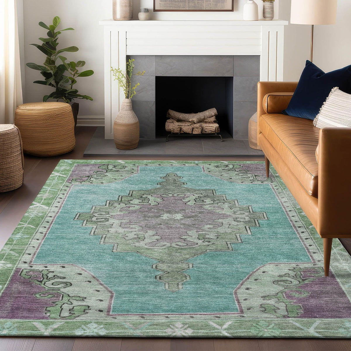 Addison Rugs Haelion Teal Washable Indoor-Outdoor Rug