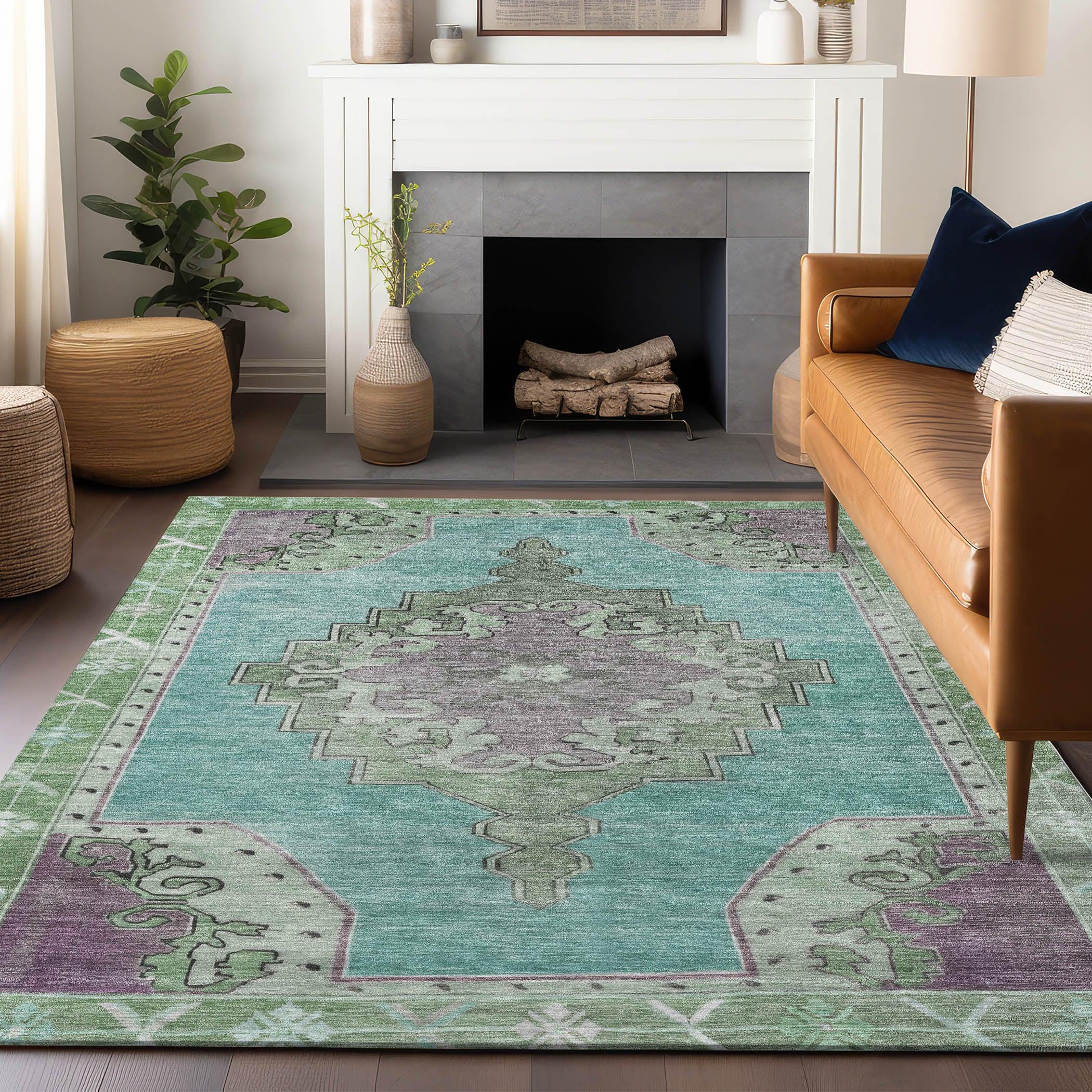 Addison Rugs Haelion Teal Washable Indoor-Outdoor Rug