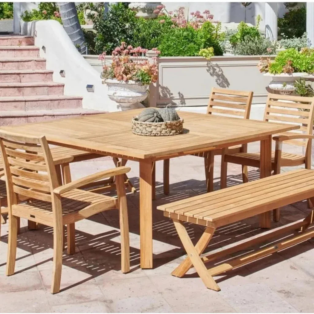 HiTeak Hamilton Square Teak Outdoor Dining Table Umbrella Hole