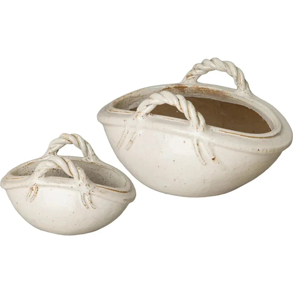 Emissary Handle Basket Oval Ceramic Planter