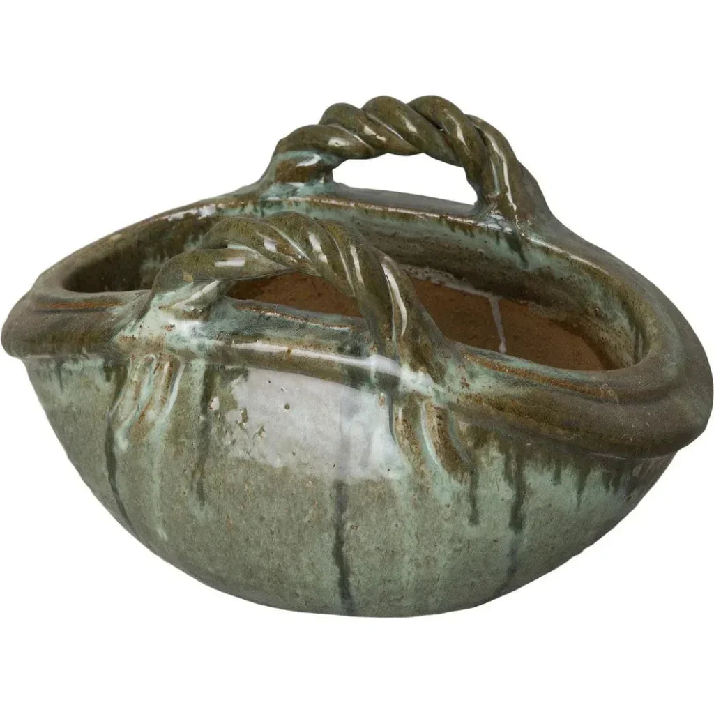 Emissary Handle Basket Oval Ceramic Planter