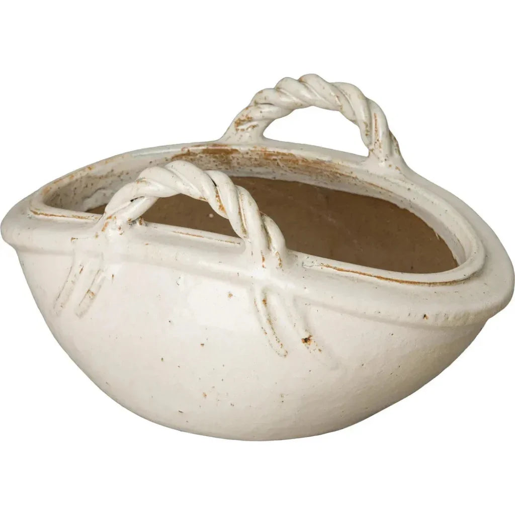 Emissary Handle Basket Oval Ceramic Planter