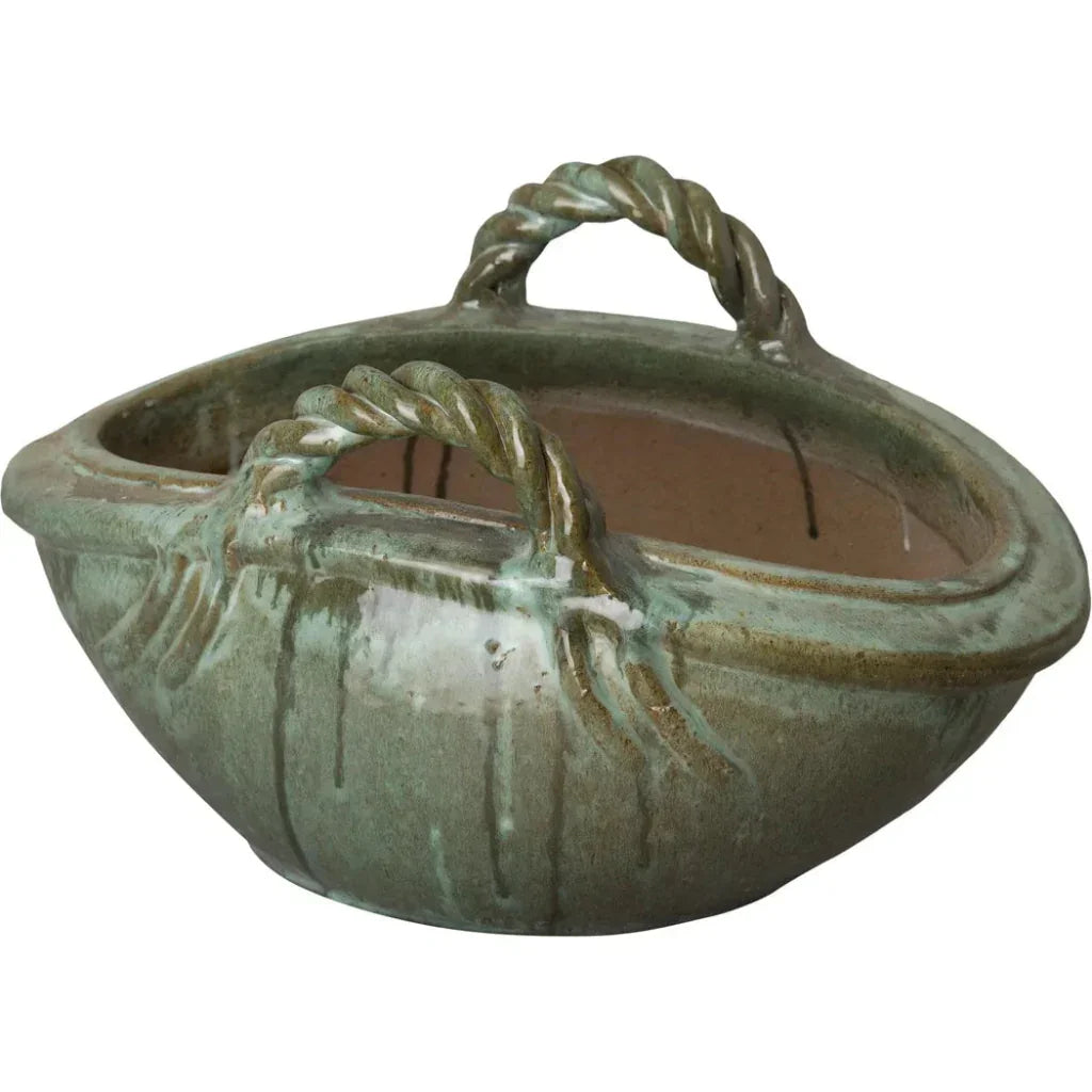 Emissary Handle Basket Oval Ceramic Planter