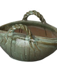 Emissary Handle Basket Oval Ceramic Planter