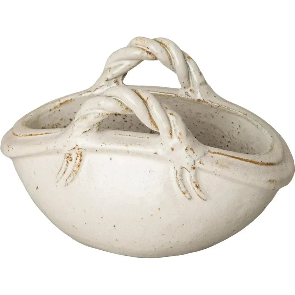 Emissary Handle Basket Oval Ceramic Planter