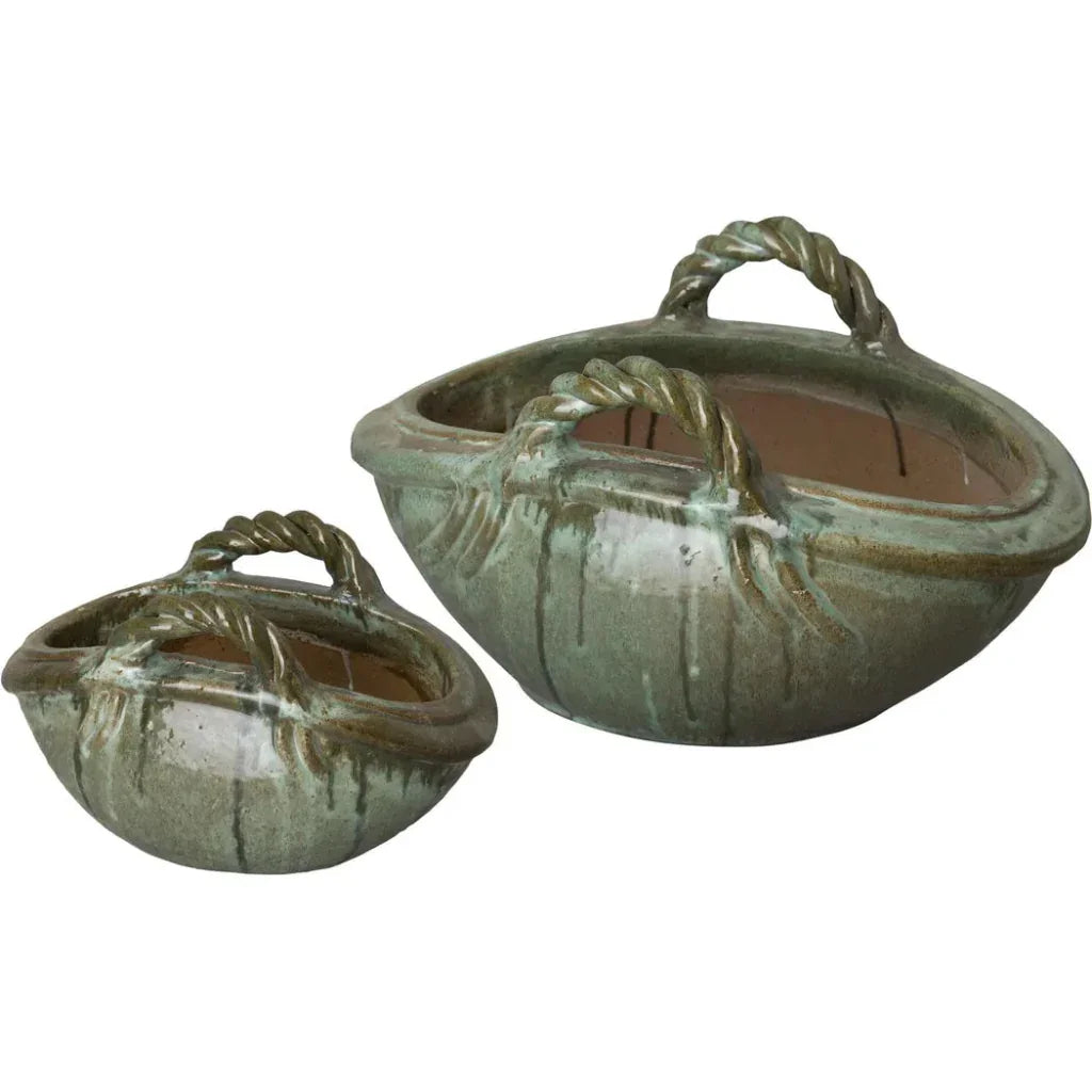 Emissary Handle Basket Oval Ceramic Planter