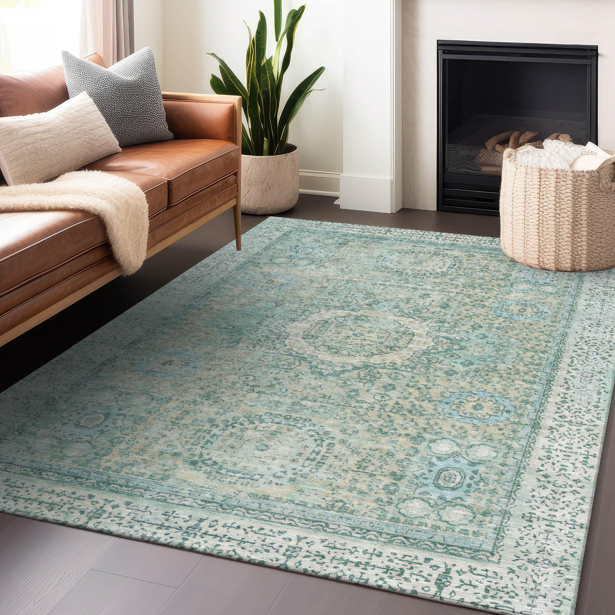 Addison Rugs Irias Teal Washable Indoor-Outdoor Rug