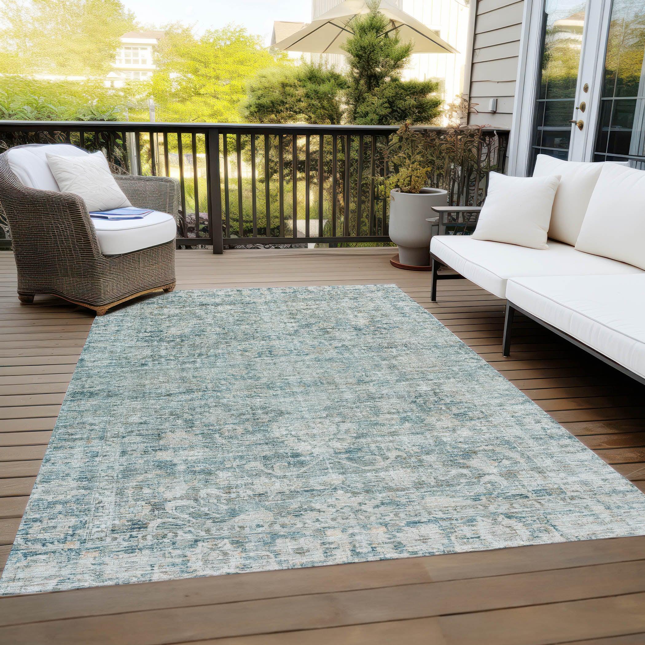 Addison Rugs Iriira Teal Washable Indoor-Outdoor Rug