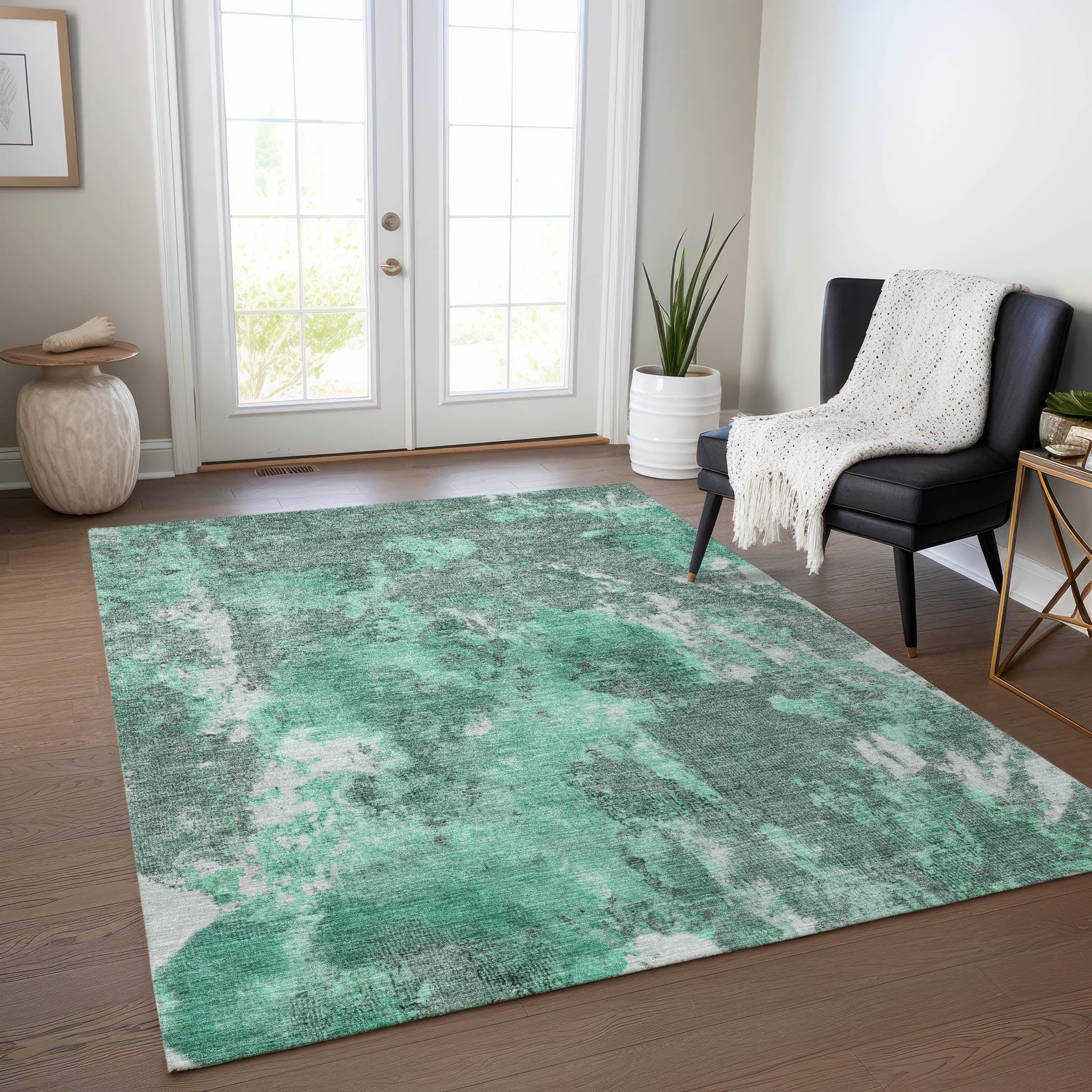 Addison Rugs Jaelion Teal Washable Indoor-Outdoor Rug