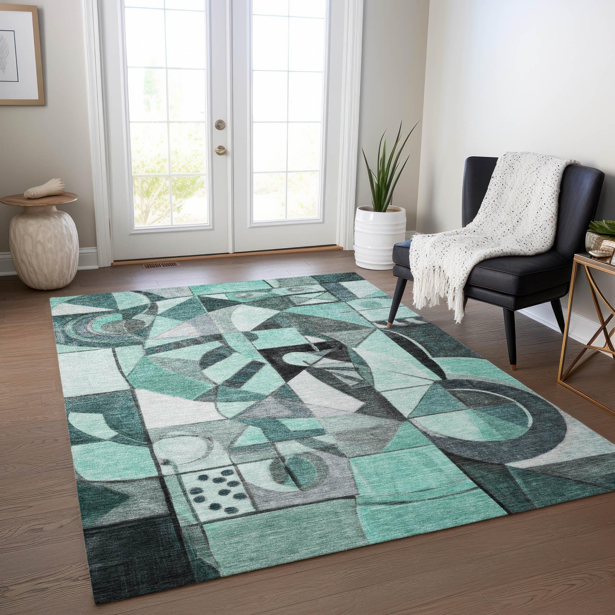 Addison Rugs Jaelius Teal Washable Indoor-Outdoor Rug