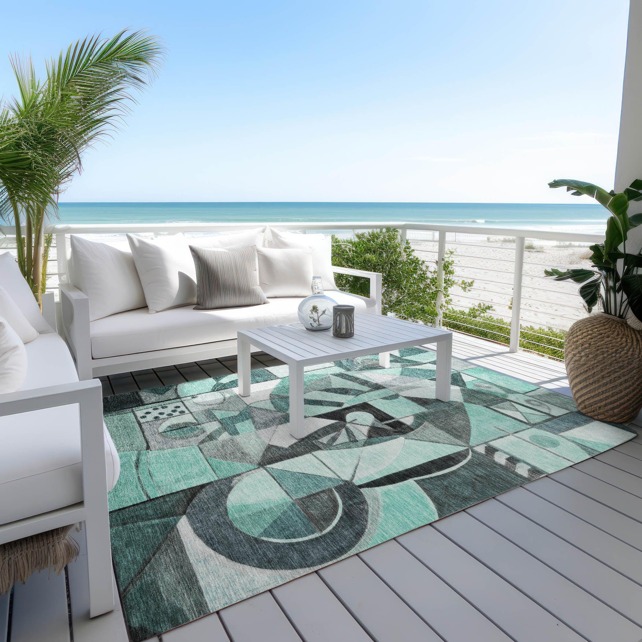 Addison Rugs Jaelius Teal Washable Indoor-Outdoor Rug