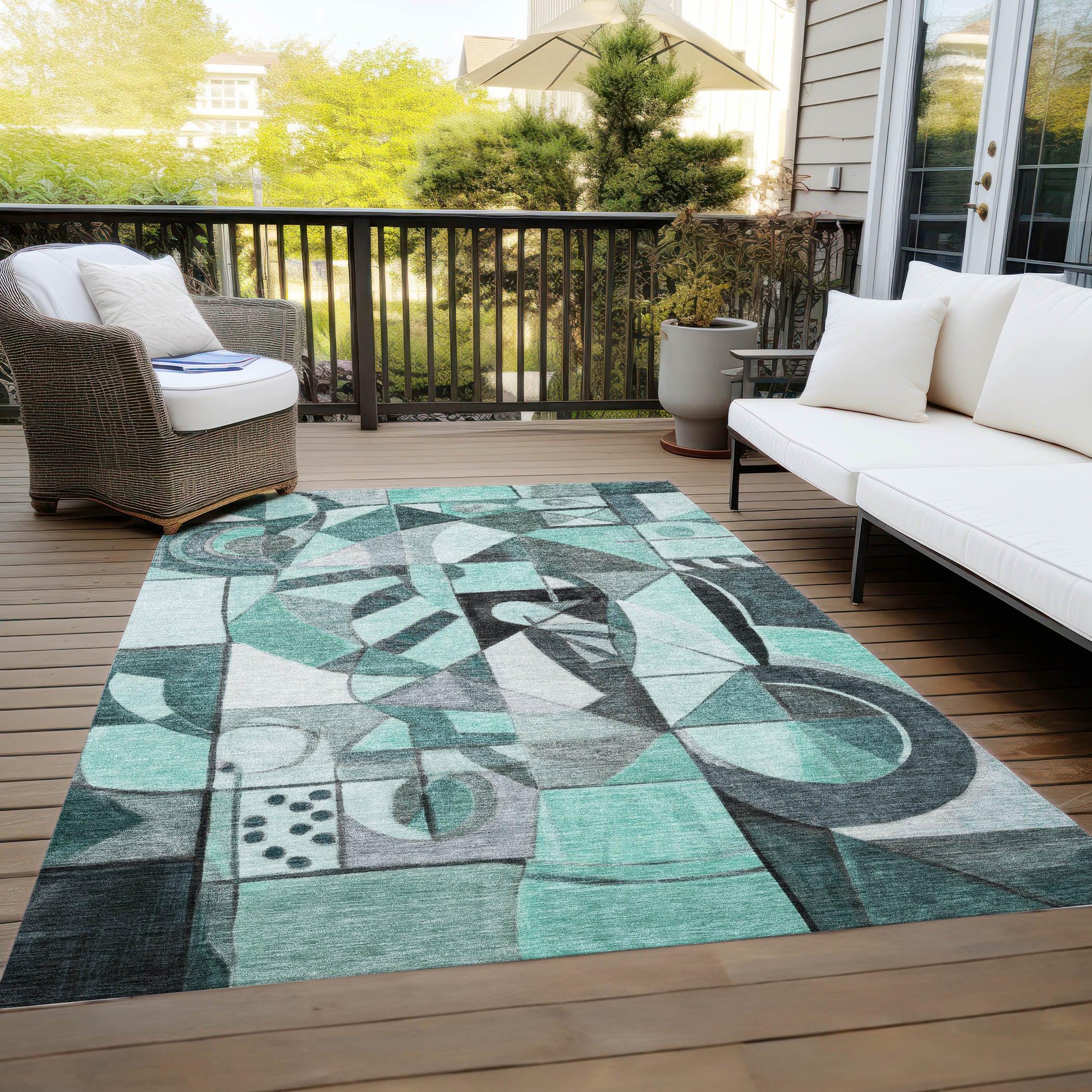 Addison Rugs Jaelius Teal Washable Indoor-Outdoor Rug
