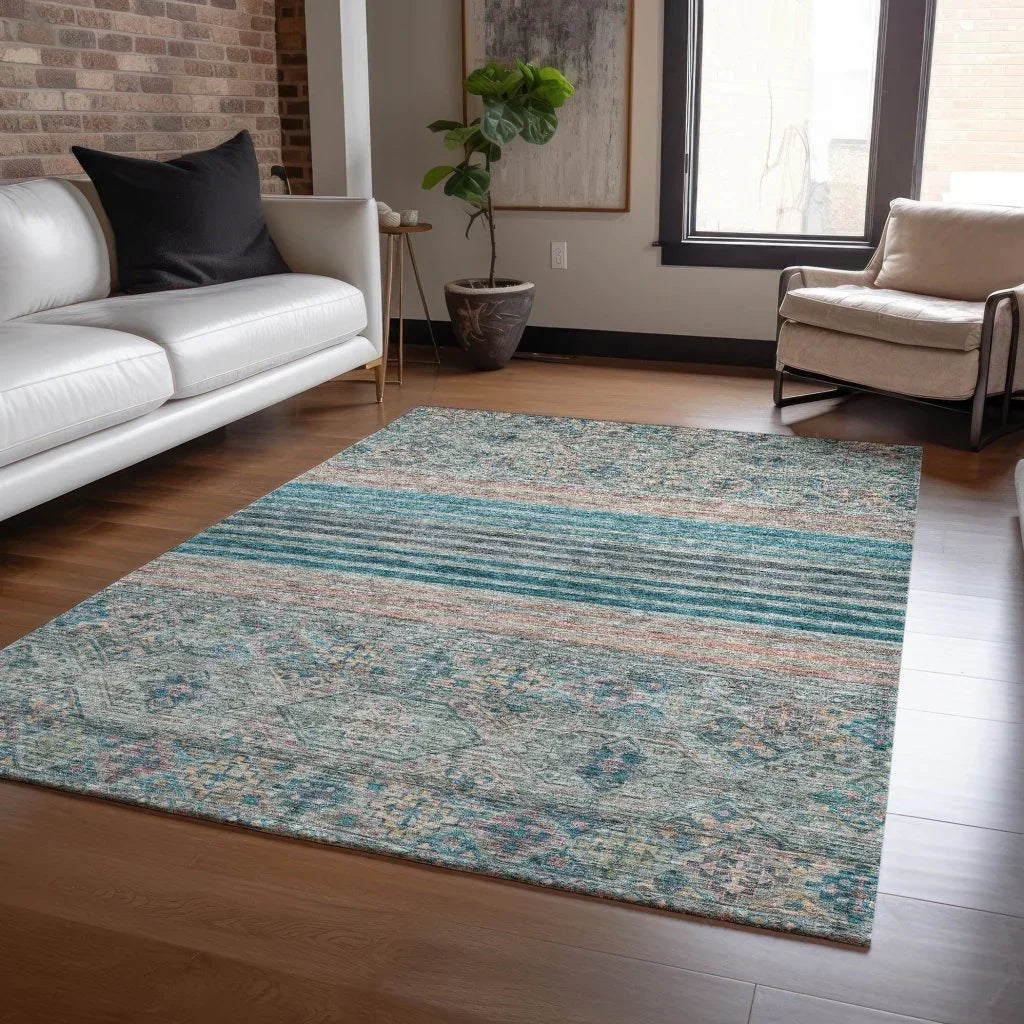 LOOMLAN Rugs Julissara Teal Washable Indoor-Outdoor Rug