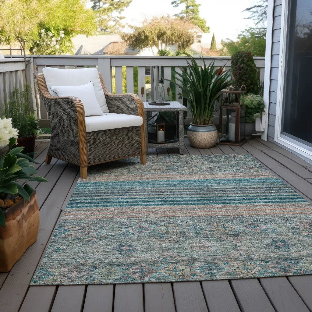 LOOMLAN Rugs Julissara Teal Washable Indoor-Outdoor Rug