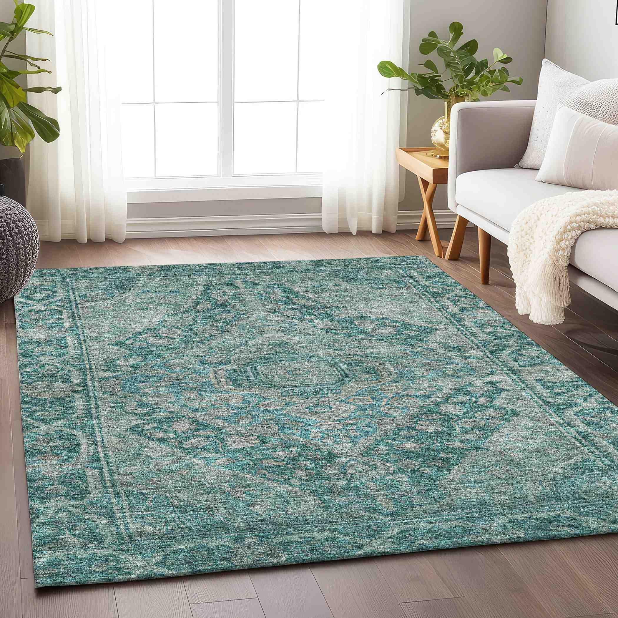 Addison Rugs Kaelanor Teal Washable Indoor-Outdoor Rug