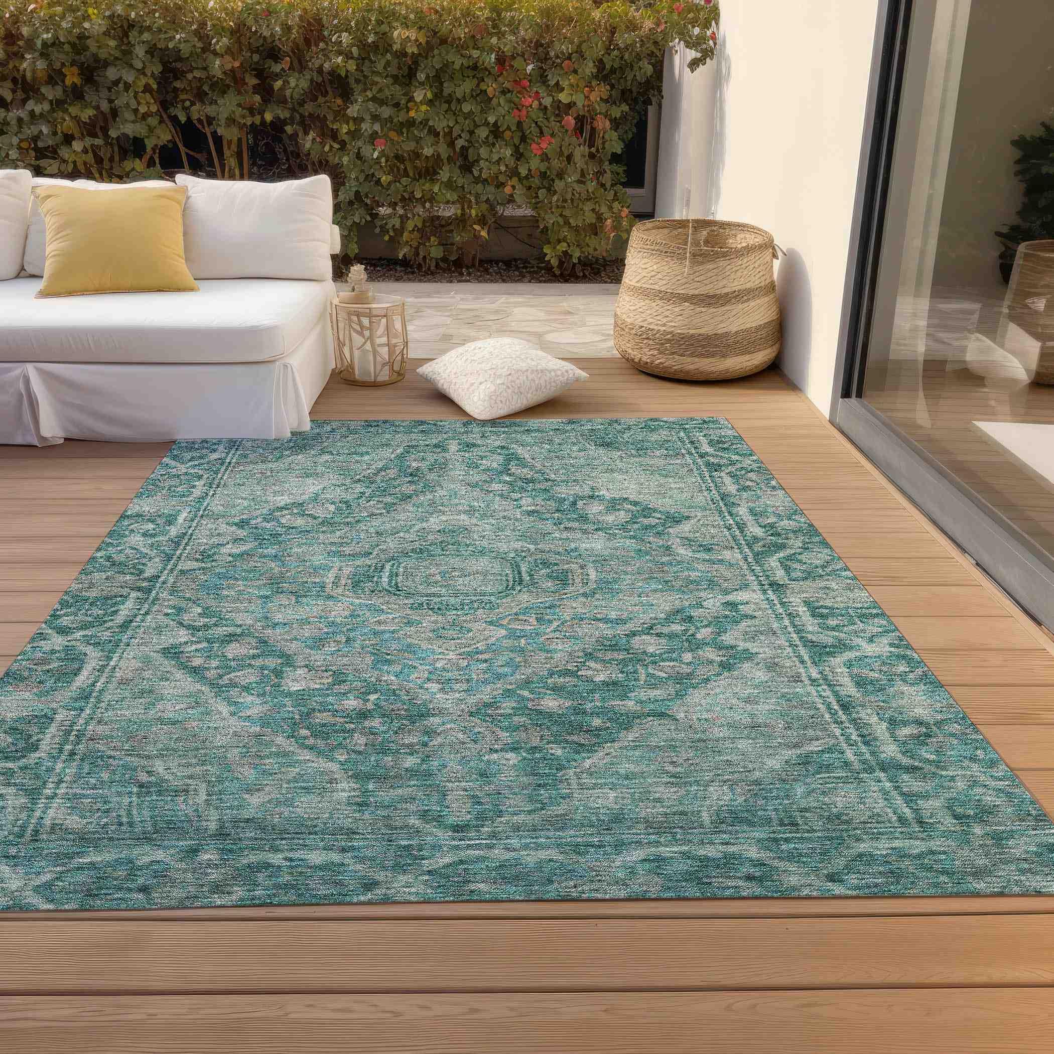 Addison Rugs Kaelanor Teal Washable Indoor-Outdoor Rug