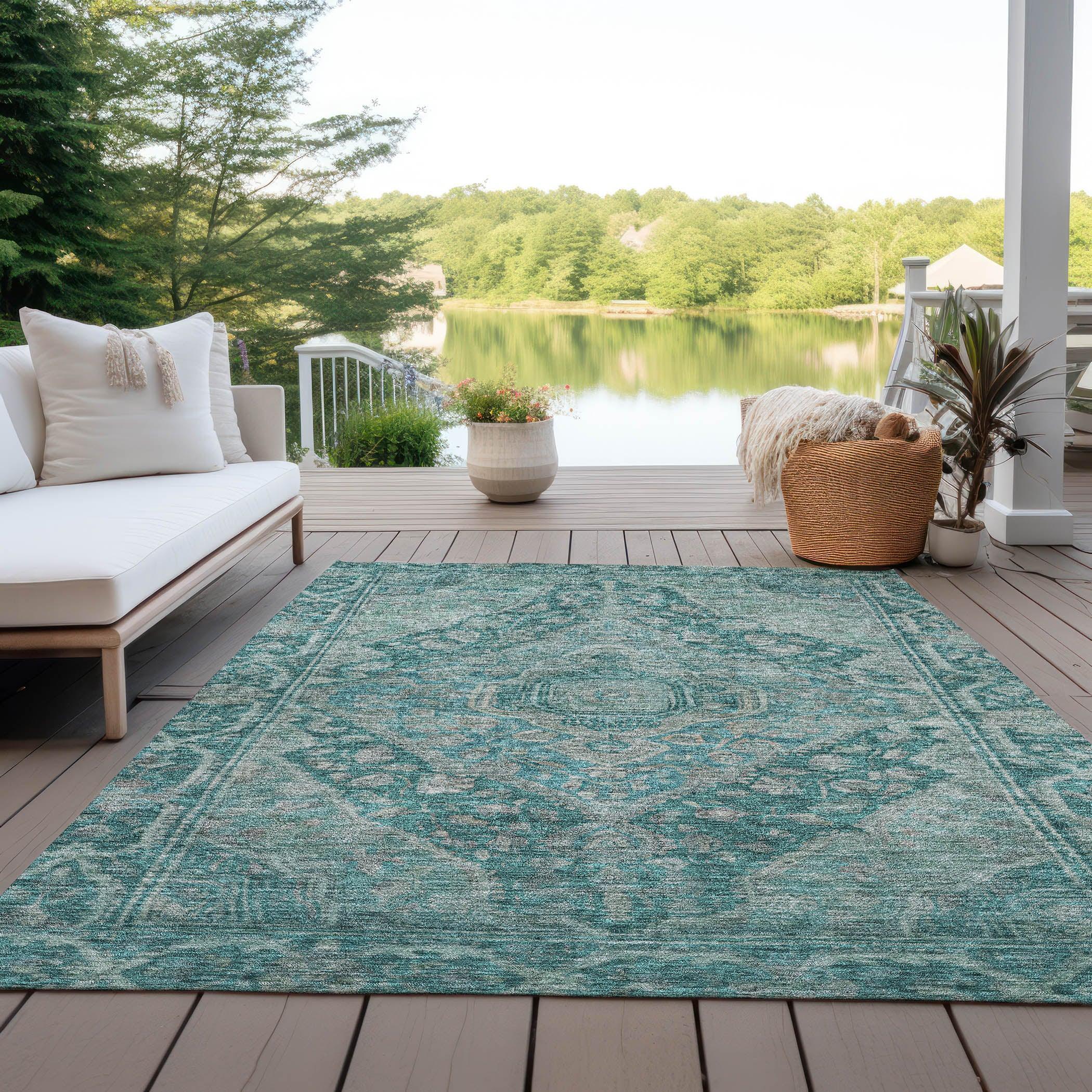 Addison Rugs Kaelanor Teal Washable Indoor-Outdoor Rug