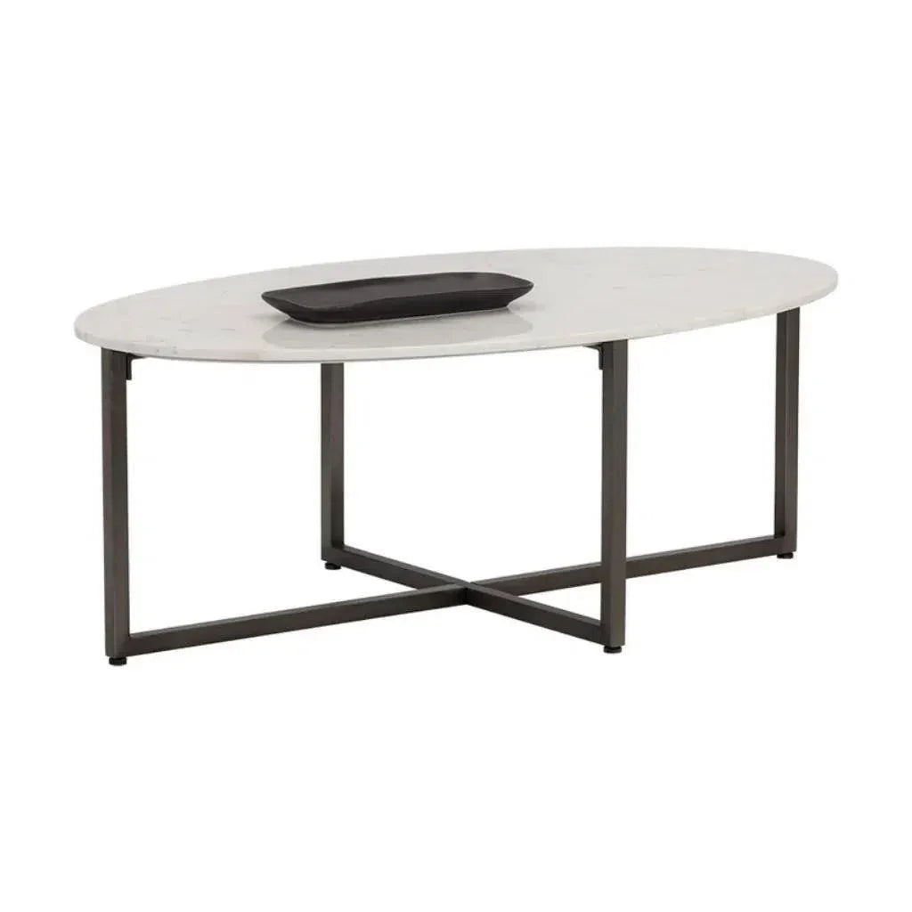 Kiara Marble Top Oval Outdoor Coffee Table-Outdoor Coffee Tables-SUNPAN-LOOMLAN