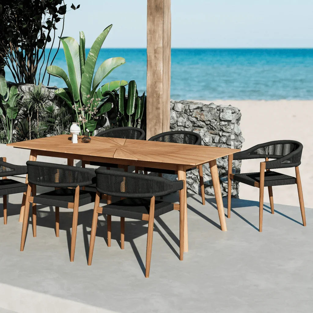 HiTeak Klint Teak Stackable Rope Patio Dining Armchair 4PC
