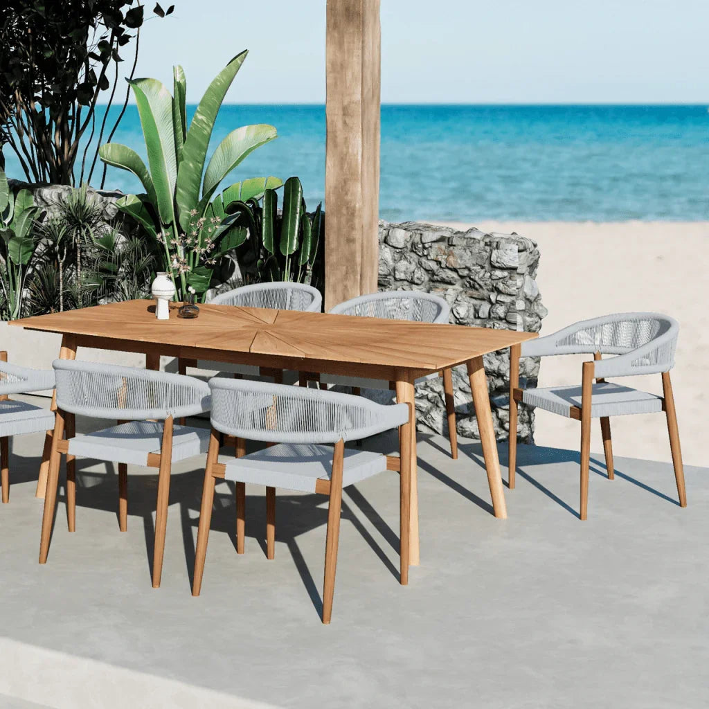 HiTeak Klint Teak Stackable Rope Patio Dining Armchair 4PC