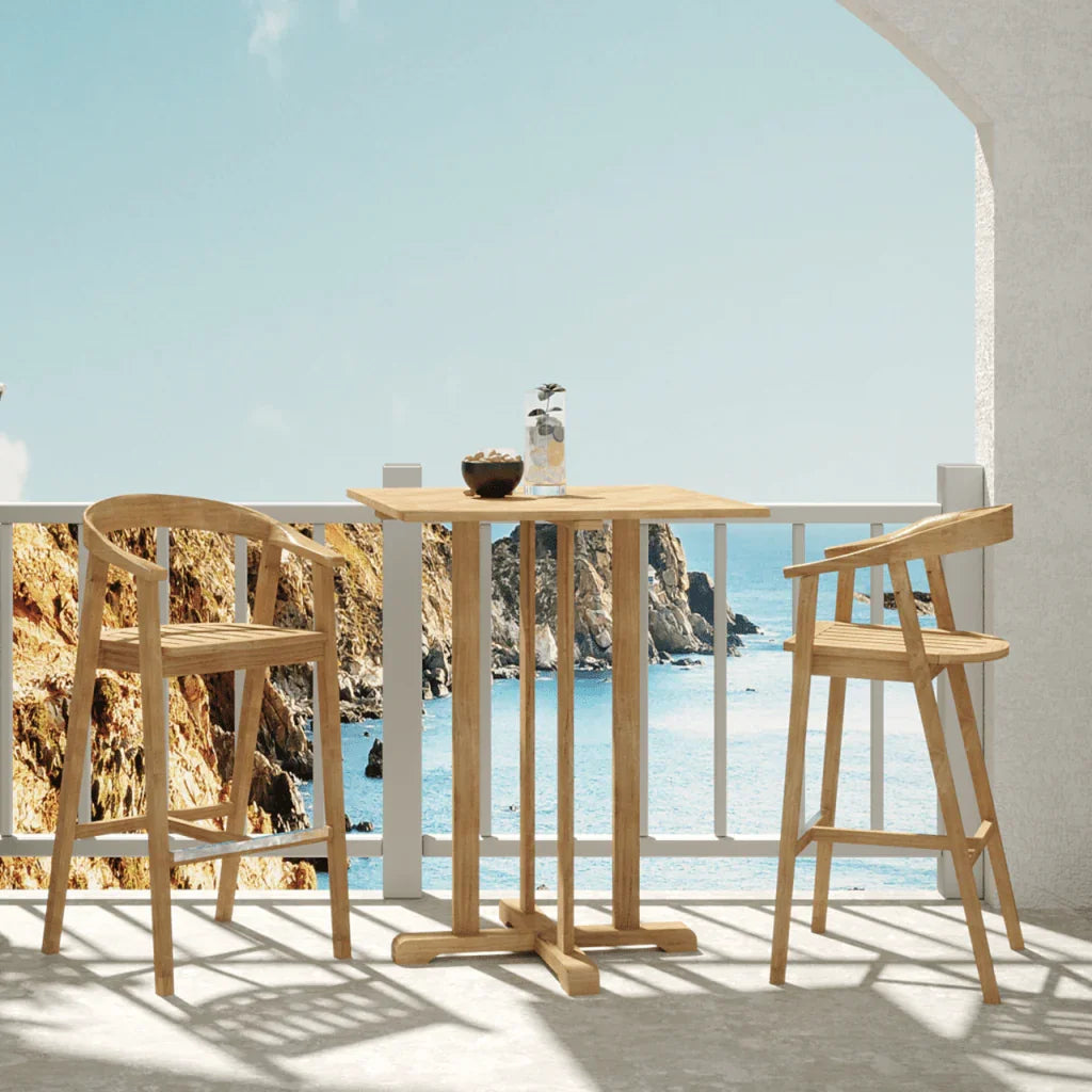 La Costa Teak Patio Round Bar Dining Set 3PC-Outdoor Dining Sets-HiTeak-Square-LOOMLAN