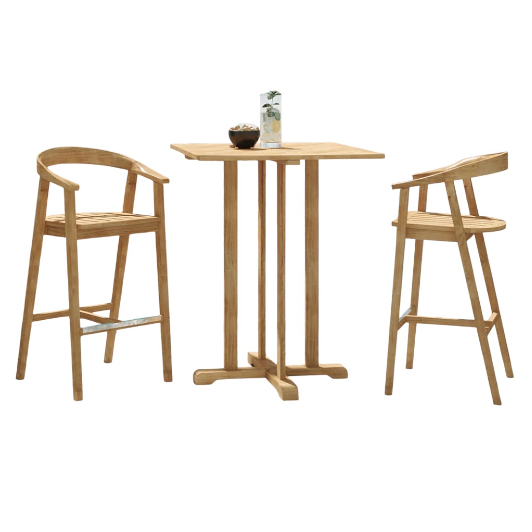 HiTeak La Costa Teak Patio Square Bar Dining Set 3PC