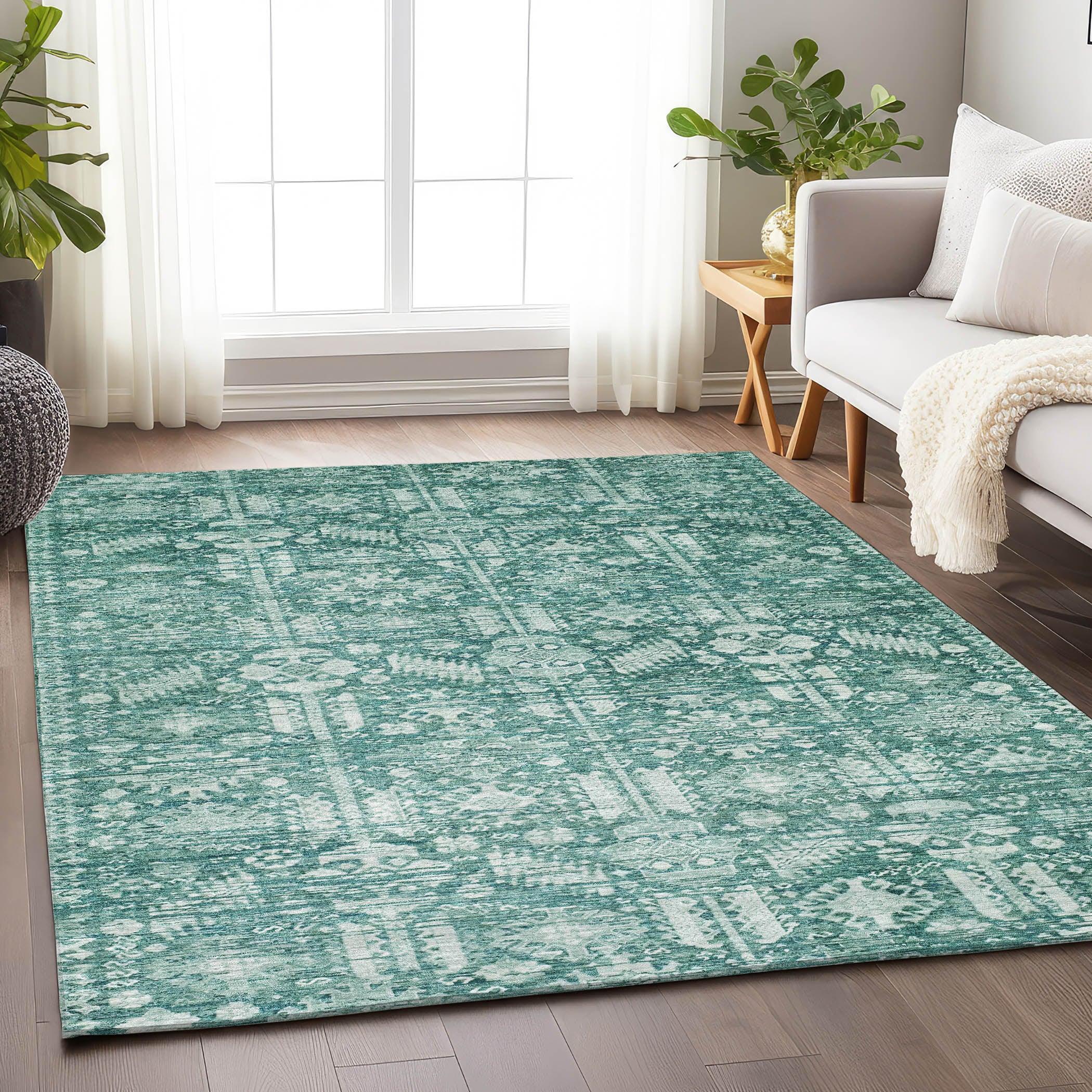 Addison Rugs Laearis Teal Washable Indoor-Outdoor Rug