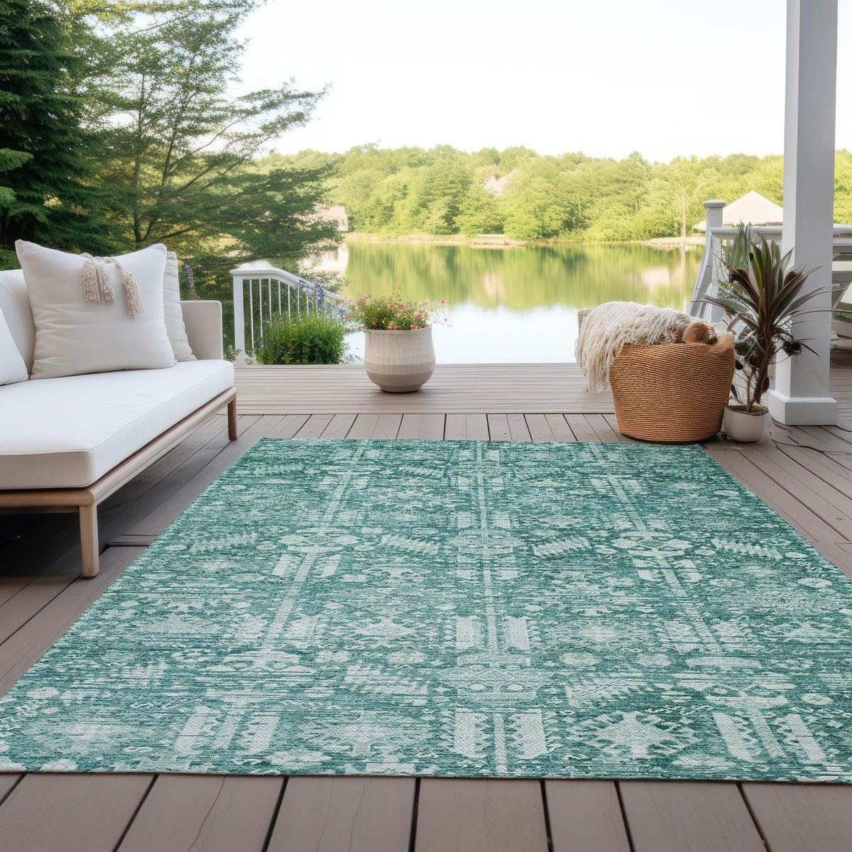 Addison Rugs Laearis Teal Washable Indoor-Outdoor Rug