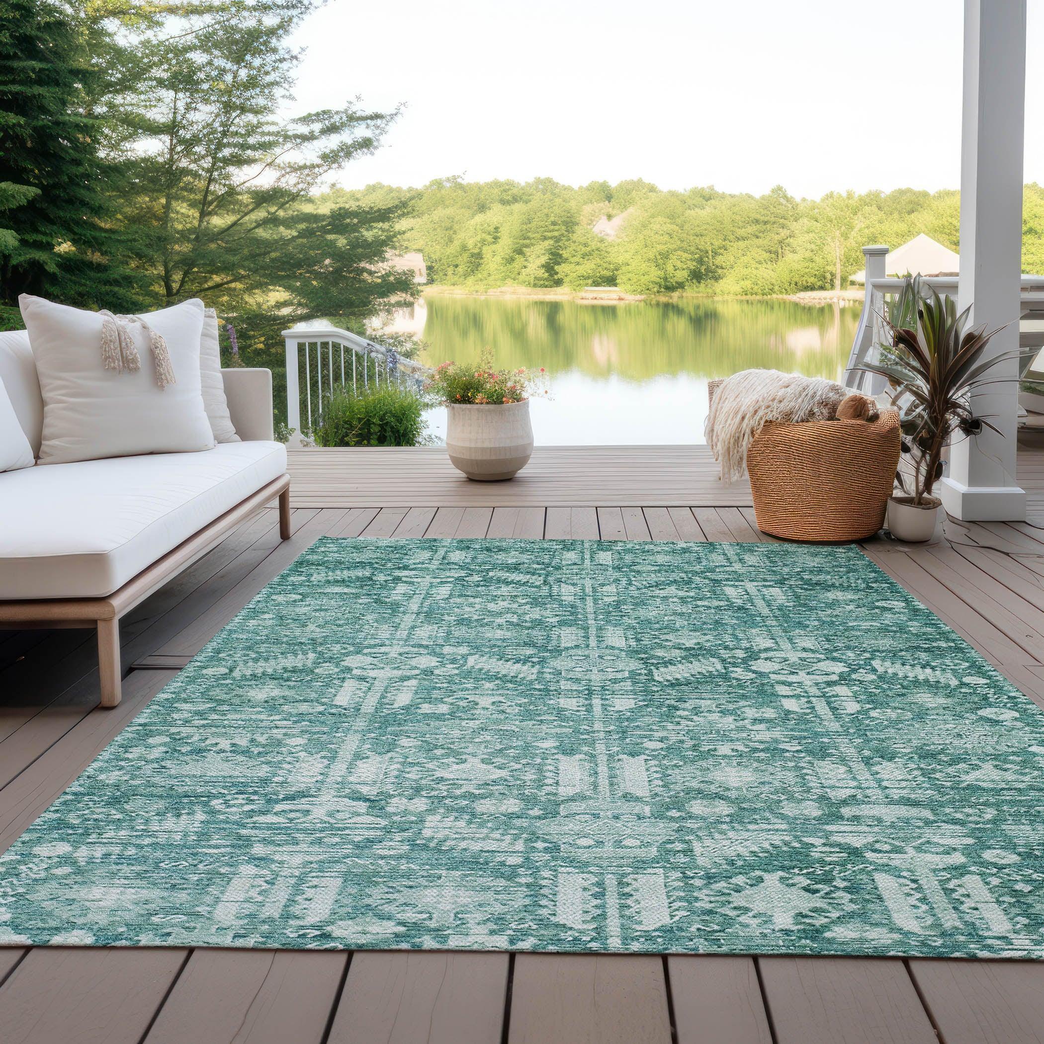 Addison Rugs Laearis Teal Washable Indoor-Outdoor Rug